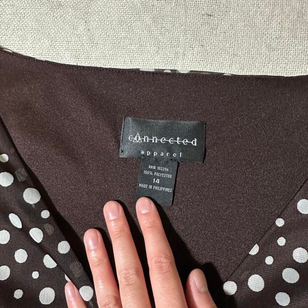 Connected Apparel Brown & White Polka Dot V-Neck Maxi Dress with Ruched Waist - Picture 3 of 5